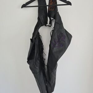 Antelope Creek Black & Purple Leather Chaps